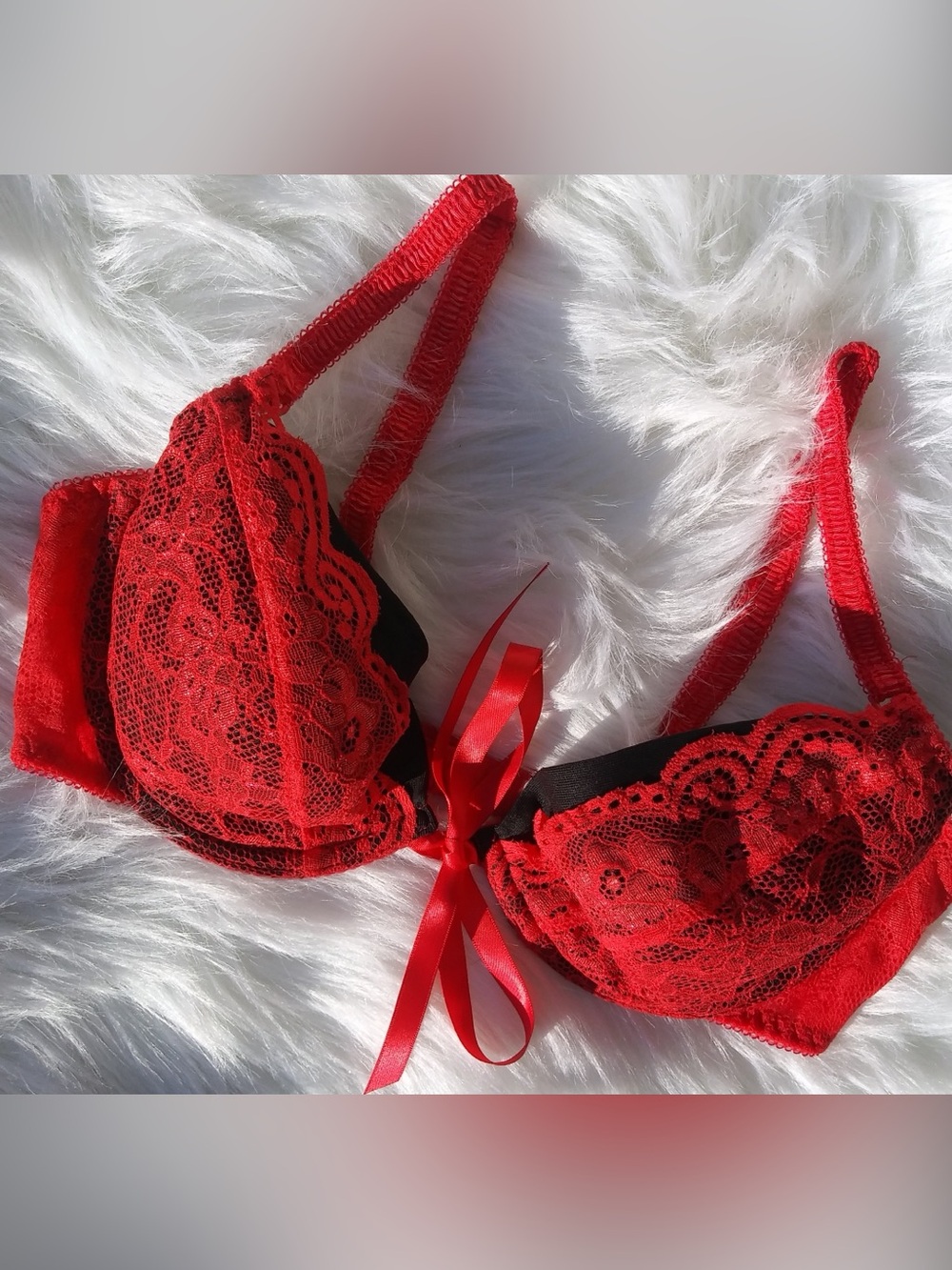 Victoria's Secret Red Lace Push-Up Bra with Center Bow